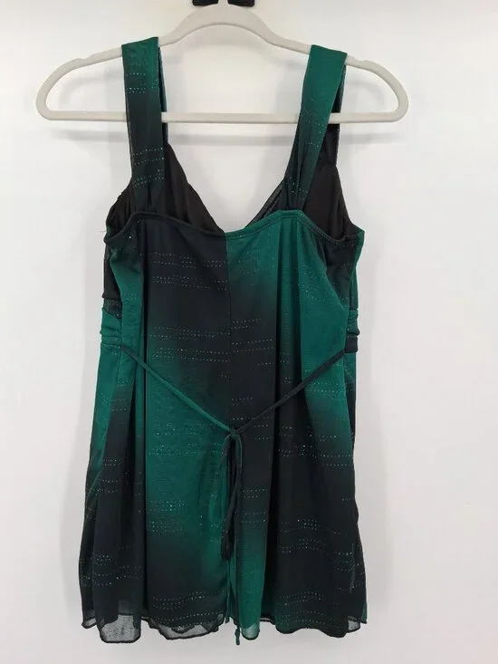 Y2K Studio Y Green & Black Empire Waist Top Glitter Accents Size Large - Picture 9 of 10